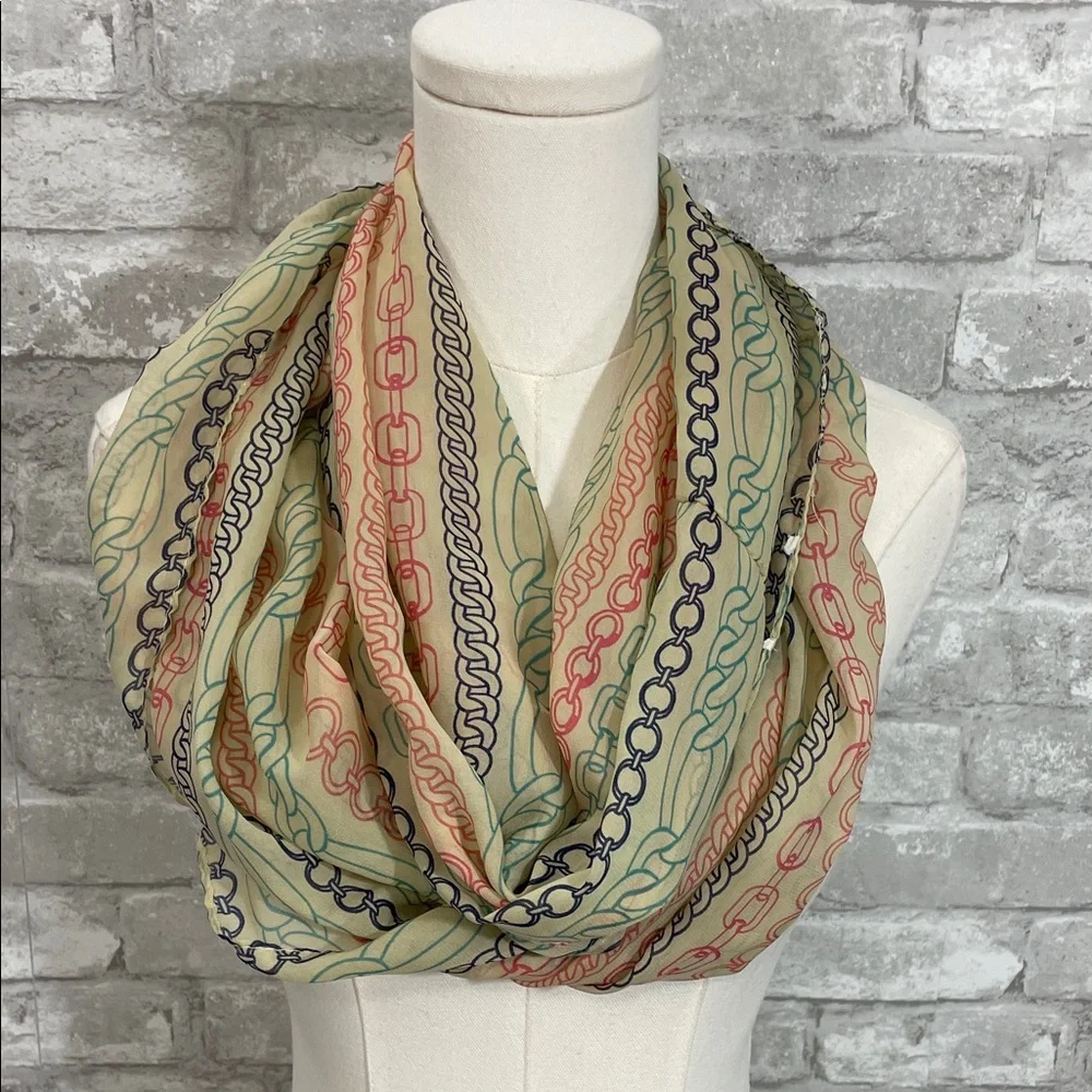 Charming Charlie Chain Design Infinity Scarf - Cream, Pink, Blue